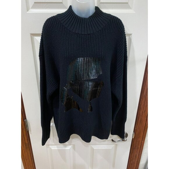 Karl Lagerfeld Paris Womens Black Mock-Neck Sweater W/ Metallic Karl Icon Graphi - Picture 8 of 10